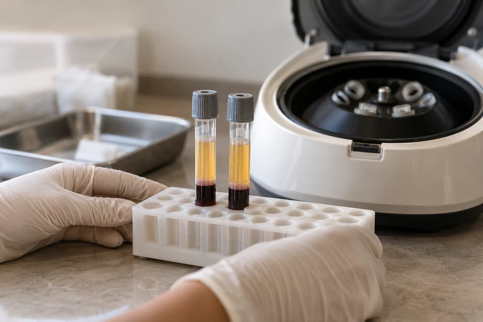 Blood sample tubes prepared for PRP hair treatment