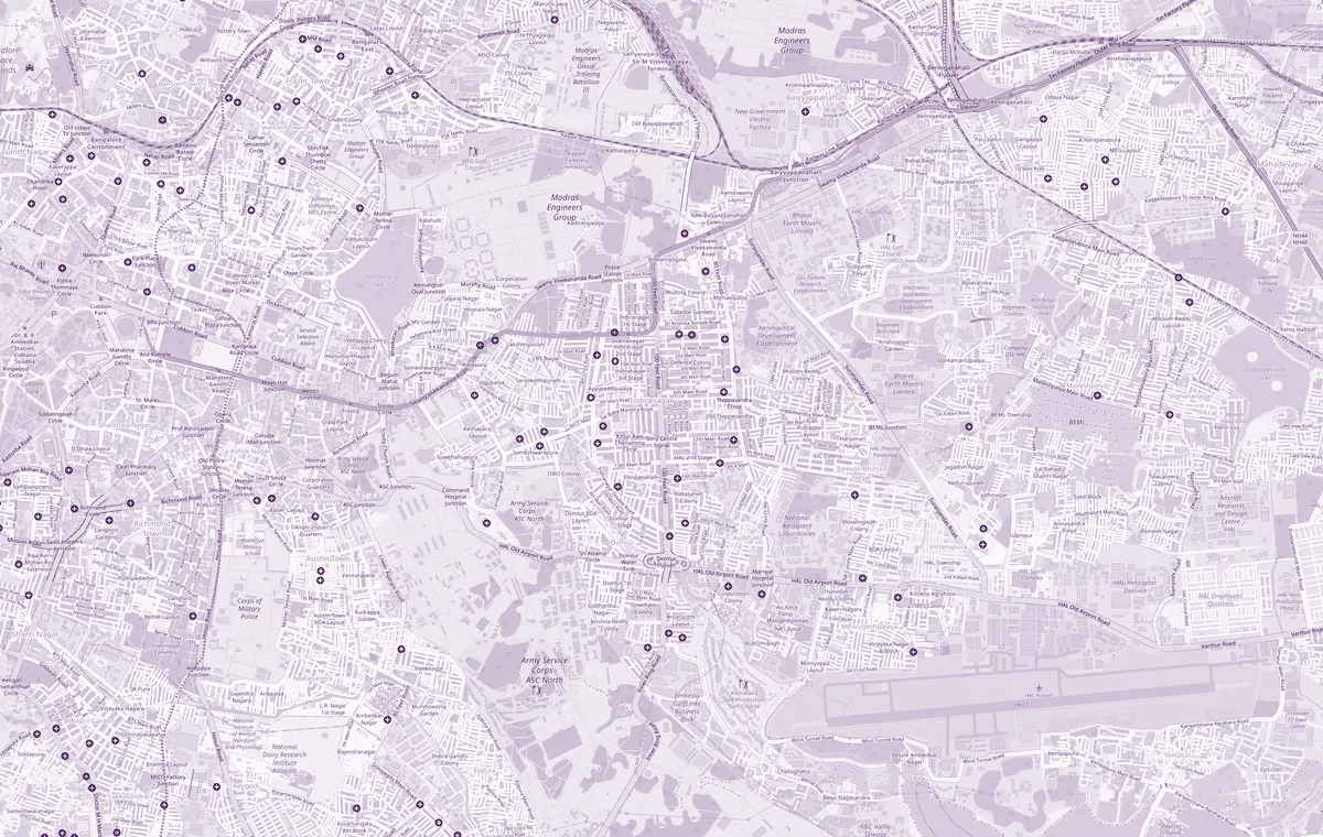 Map of the Indiranagar area in Bengaluru